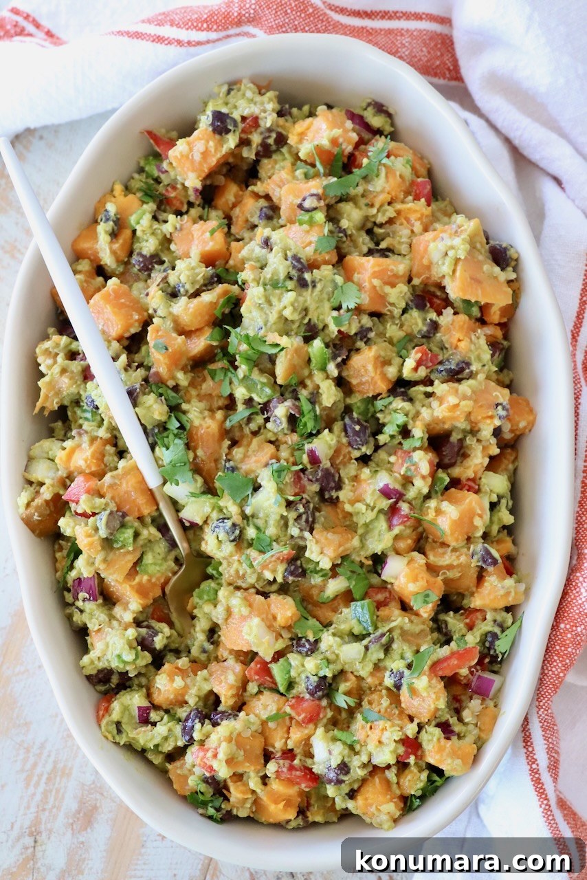 Mexican Sweet Potato Salad with Cilantro Lime Dressing 6 sweet potato salad in large serving bowl with spoon