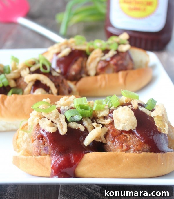 Smoky BBQ Meatball Sub with Melted Cheese 6 Grilled BBQ Meatball Subs