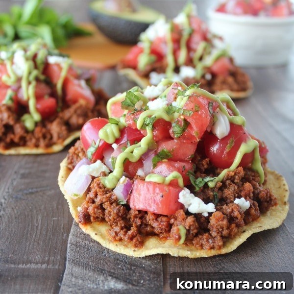 Chorizo Tostadas with Watermelon Salsa and Avocado Cream Sauce