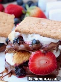 Smores with strawberries and blueberries