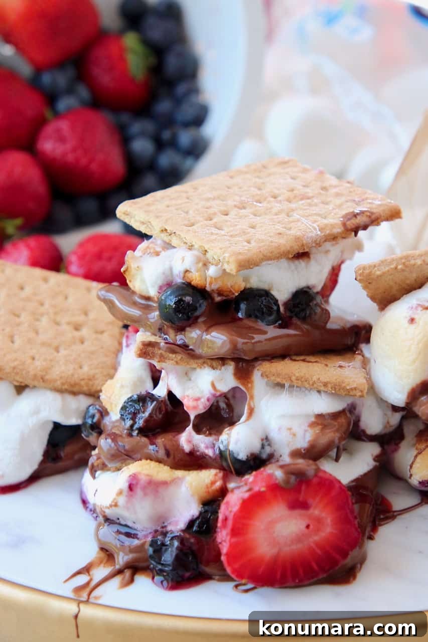 Berry S'mores Recipes: 4 Creative Twists 7 Smores with berries, stacked on top of each other
