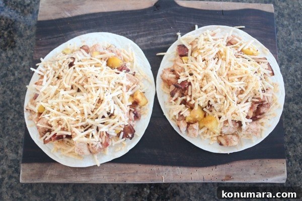 BBQ Chicken Quesadilla with Peach, Bacon and Cheddar 8 BBQ Chicken Peach Bacon Cheddar Quesadilla Recipe