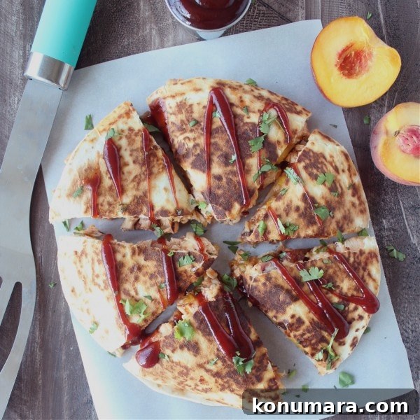 BBQ Chicken Quesadilla with Peach, Bacon and Cheddar 5 BBQ Chicken Peach Bacon Quesadilla Recipe
