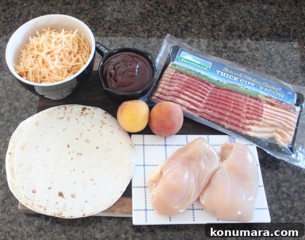 BBQ Chicken Quesadilla with Peach, Bacon and Cheddar 6 BBQ Chicken Peach Bacon Cheddar Quesadilla Ingredients