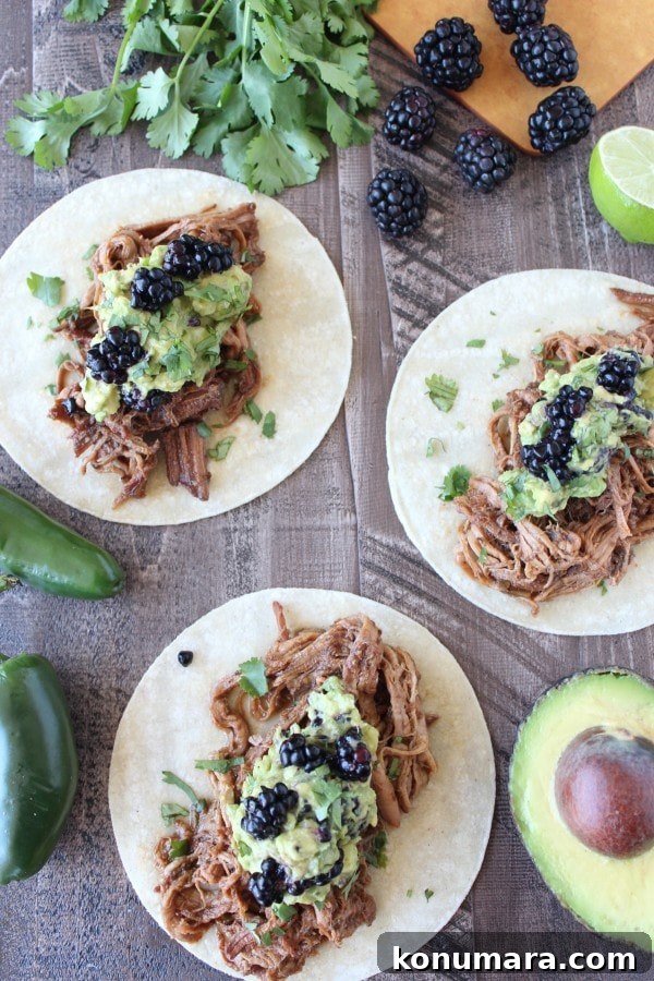 Blackberry Roasted Jalapeño Pulled Pork Tacos