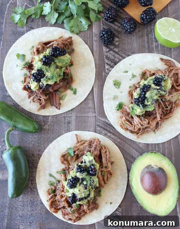 Blackberry Jalapeno Pulled Pork Tacos