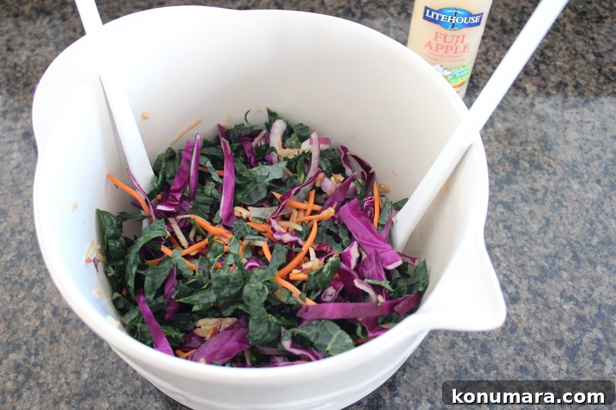 Kale and Apple Slaw Recipe with Lemon Vinaigrette 4 Kale Apple Slaw in a large mixing bowl