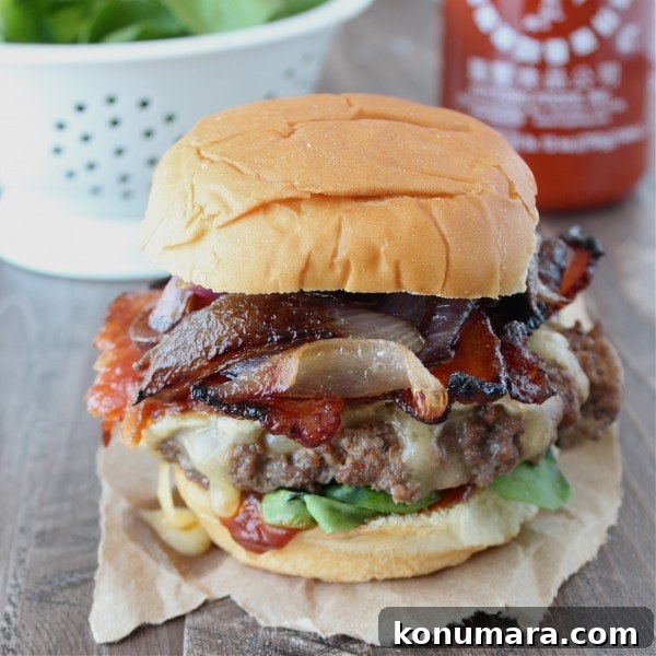 Sriracha Candied Bacon Cheeseburger with Melted Brie 9 Sriracha Candied Bacon Brie Cheeseburgers