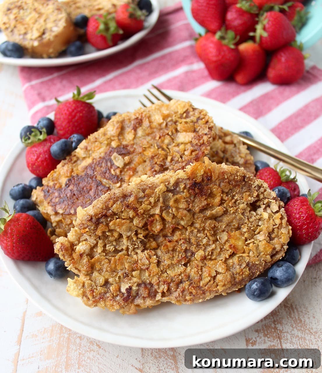 Crunchy Cornflake-Crusted French Toast Recipe with Maple Syrup 2 Cornflake crusted french toast is a delicious and easy breakfast recipe that takes traditional french toast and gives it a crispy twist!