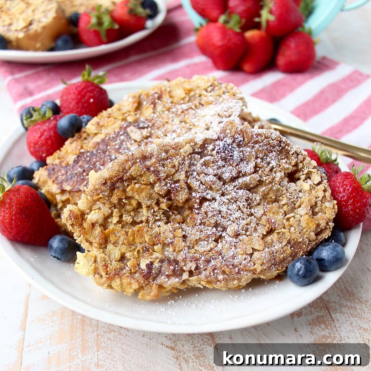 Crunchy Cornflake-Crusted French Toast Recipe with Maple Syrup 5 Cornflake crusted french toast is a delicious and easy breakfast recipe that takes traditional french toast and gives it a crispy twist!