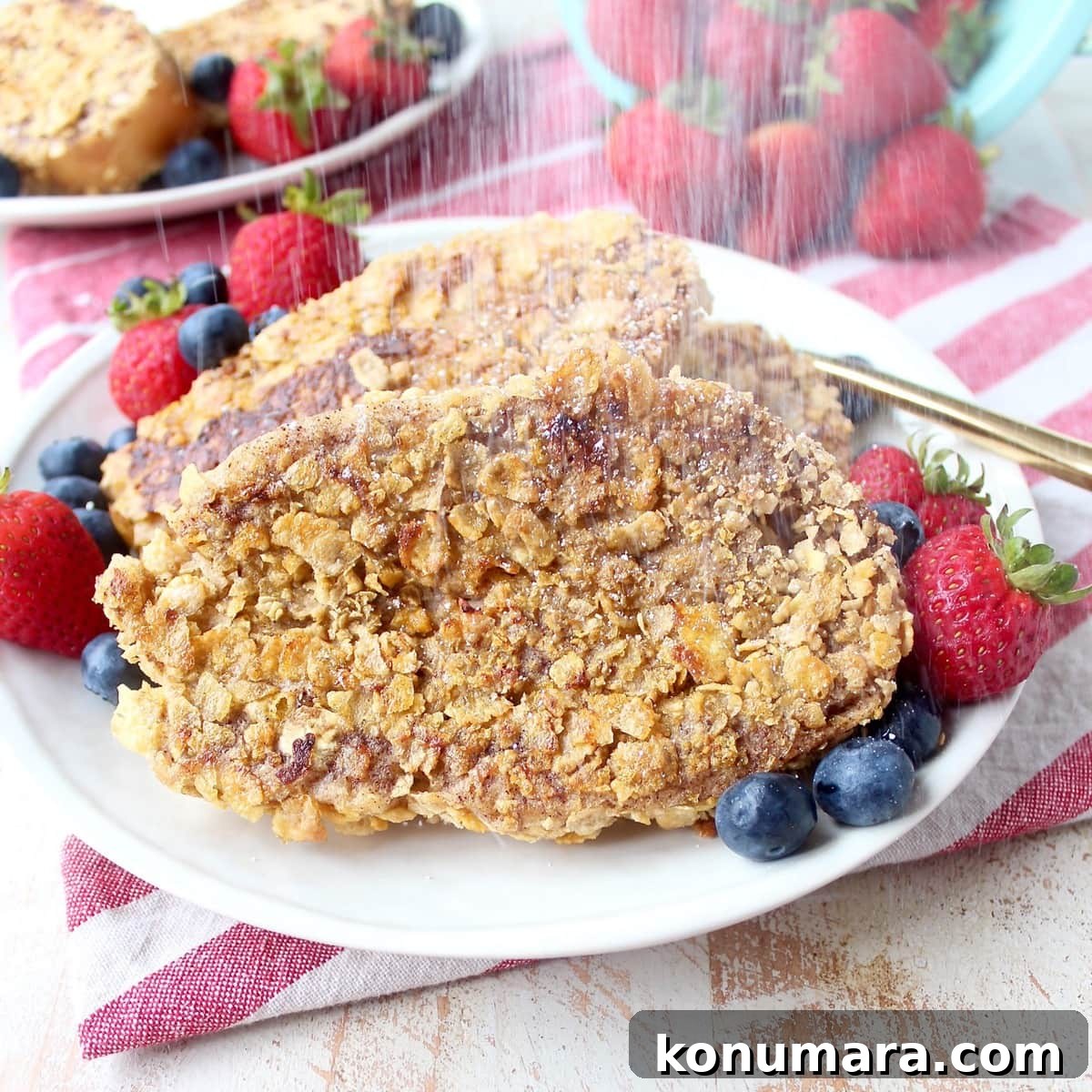 Crunchy Cornflake-Crusted French Toast Recipe with Maple Syrup 6 Cornflake crusted french toast is a delicious and easy breakfast recipe that takes traditional french toast and gives it a crispy twist!