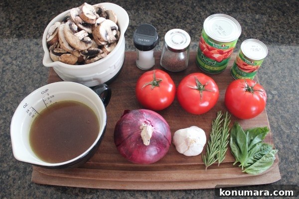 Slow Cooker Mushroom Ragu with Garlic and Herbs 6 Slow Cooker Mushroom Ragu Ingredients