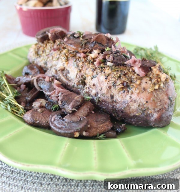 Herb Rubbed Pork Tenderloin with Red Wine Mushroom Sauce Recipe
