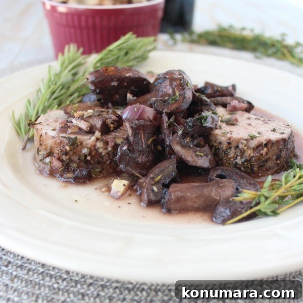 Herb Rubbed Pork Tenderloin Recipe in Red Wine Mushroom Sauce