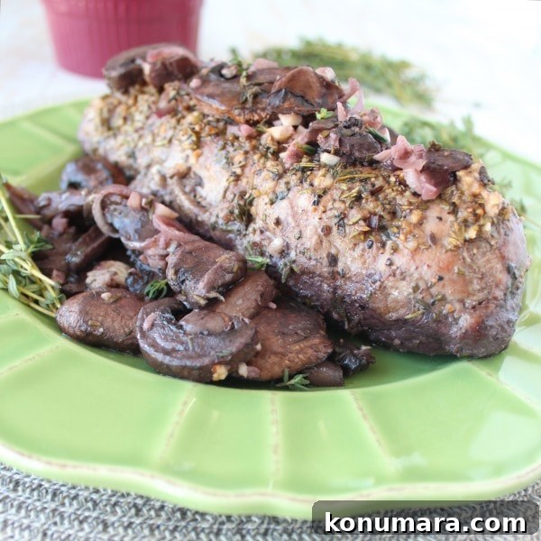 Herb Rubbed Pork Tenderloin Recipe in Red Wine Mushroom Sauce