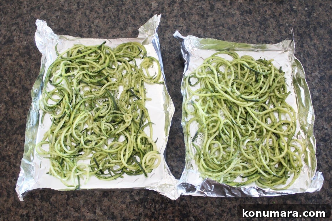 Pesto Baked Salmon with Zucchini Noodle Foil Dinner Recipe