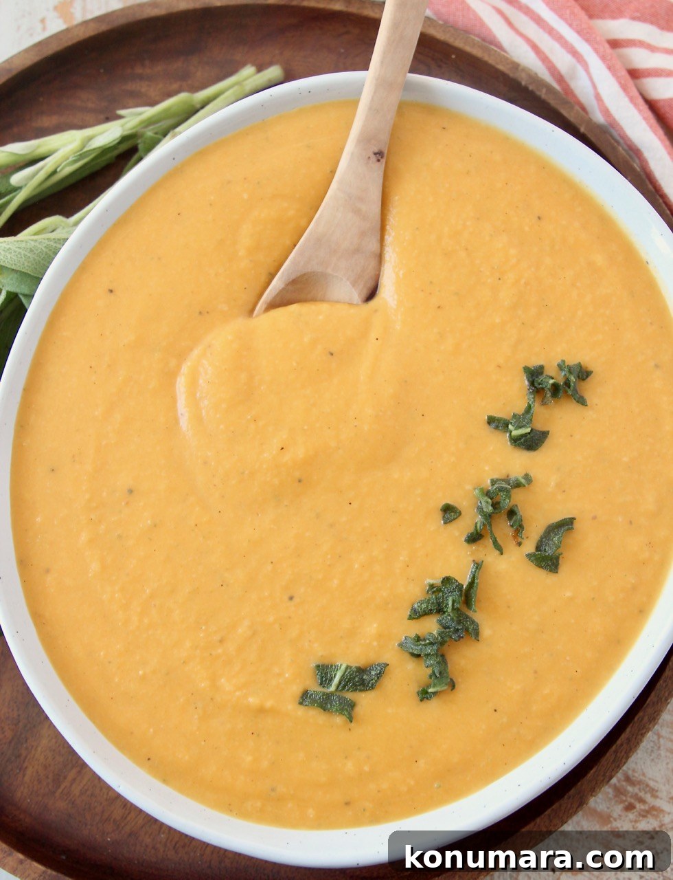 butternut squash pasta sauce in bowl with spoon