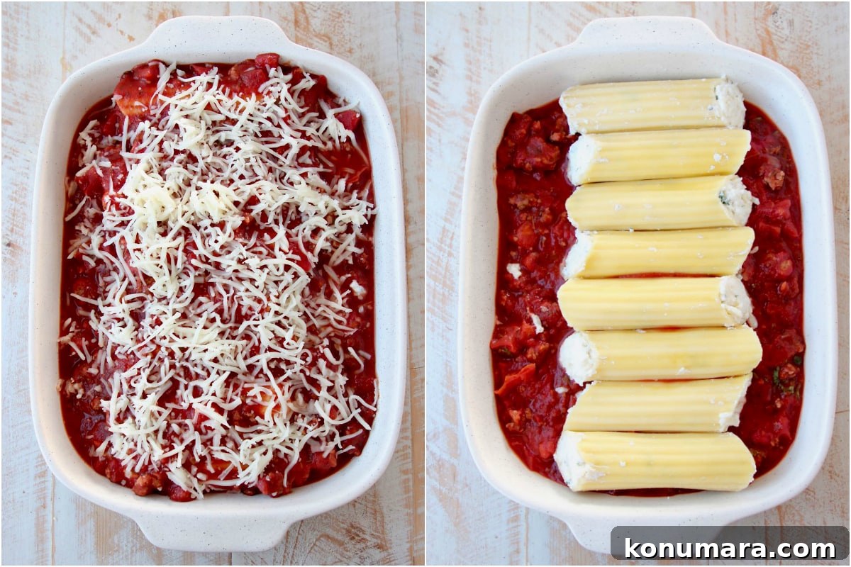 Three-Cheese Manicotti with Italian Sausage Marinara 4 Instructional images for how to make cheese manicotti with marinara sauce