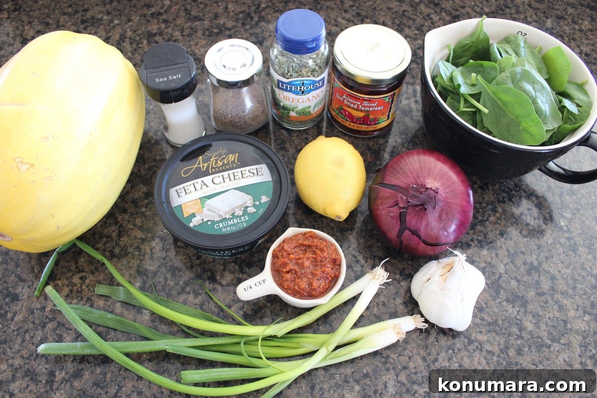 Roasted Mediterranean Spaghetti Squash with Tomatoes and Olives 3 Mediterranean Spaghetti Squash Ingredients