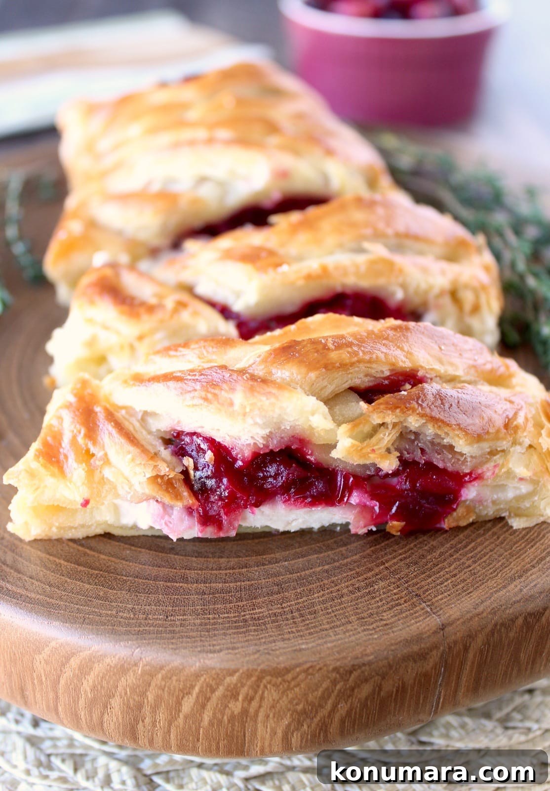 Cranberry Turkey Puff Pastry on a cutting board