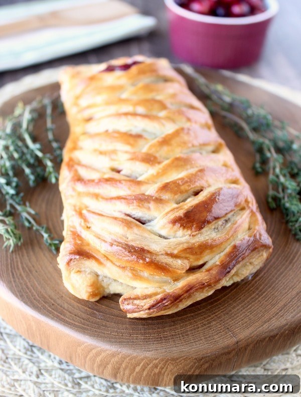 Braided puff pastry with cranberry relish