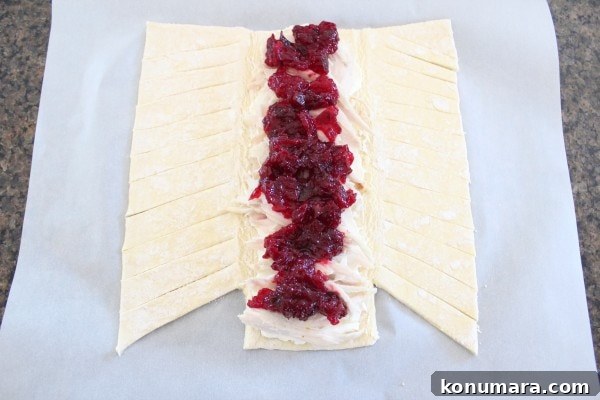 Serving cranberry turkey puff pastry