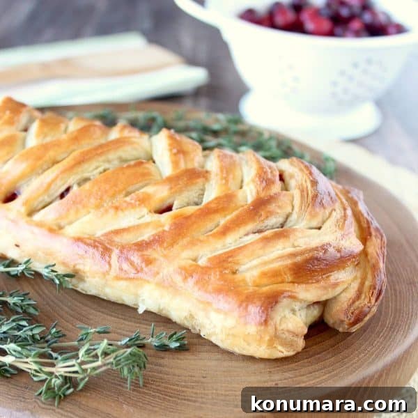 Slices of cranberry turkey puff pastry on a serving plate