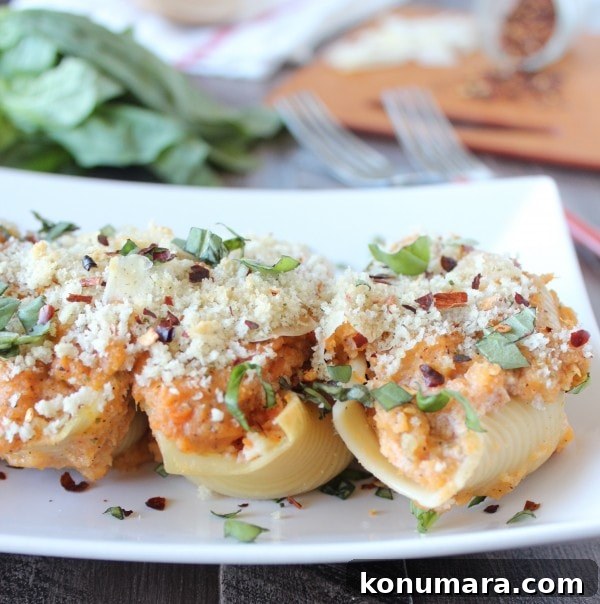 Baked Sweet Potato and Ricotta Stuffed Shells 4 Sweet Potato Ricotta Stuffed Shells Plated