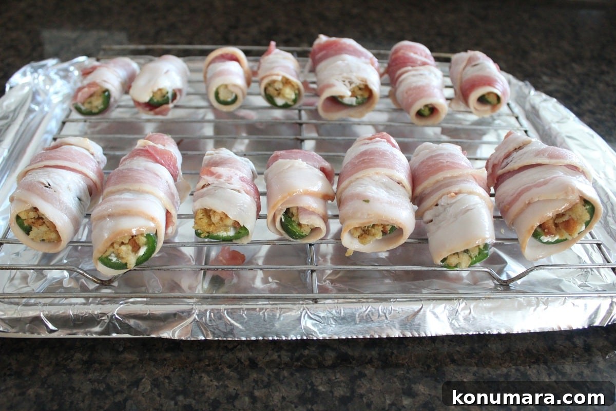 Bacon Wrapped Cream Cheese Stuffing Jalapeno Poppers Ready to Bake