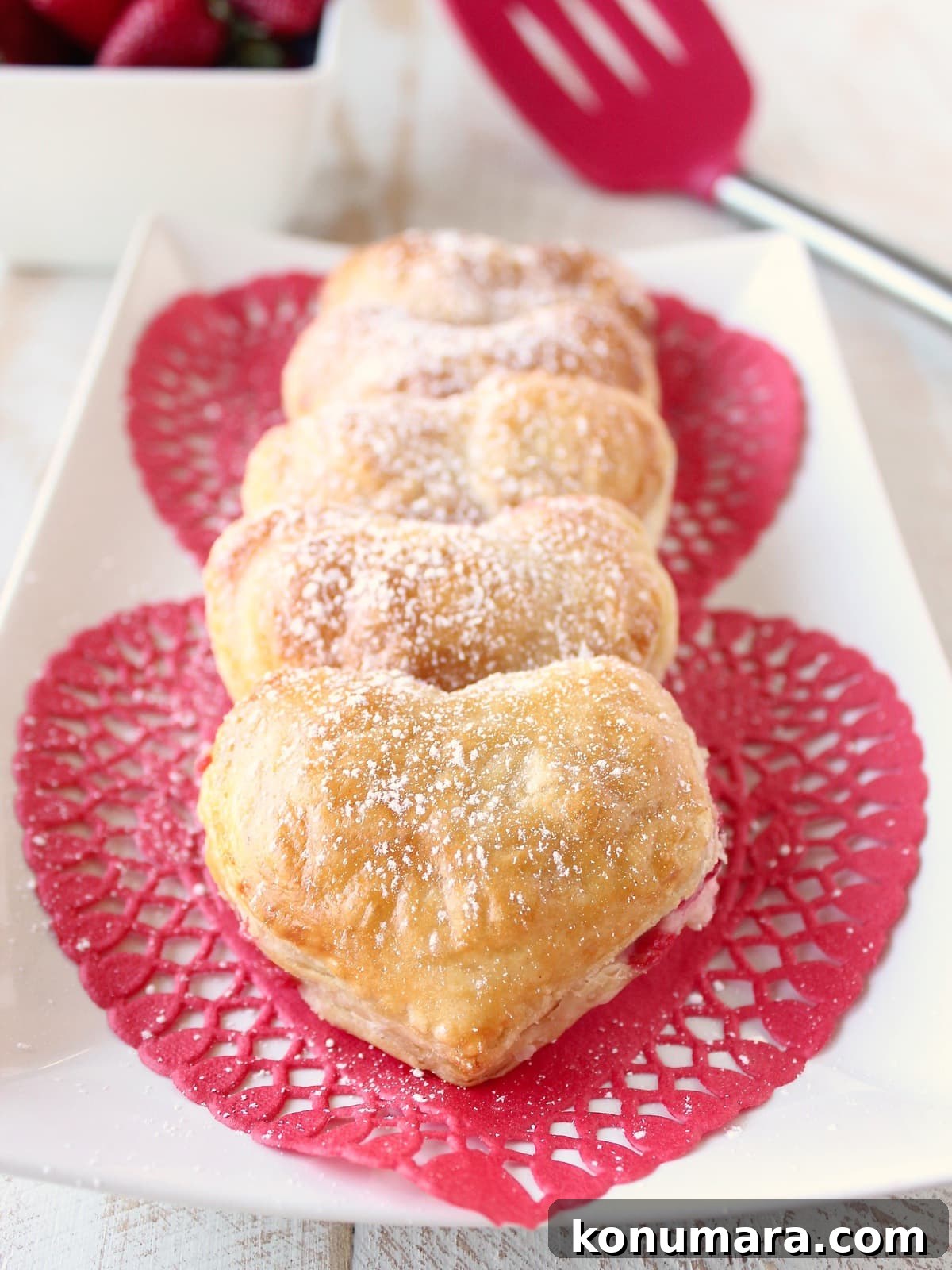 Heart Shaped Strawberry Cheesecake Puff Pastry Pies