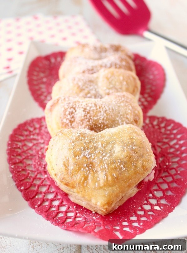 Heart Shaped Strawberry Cheesecake Puff Pastry Pies