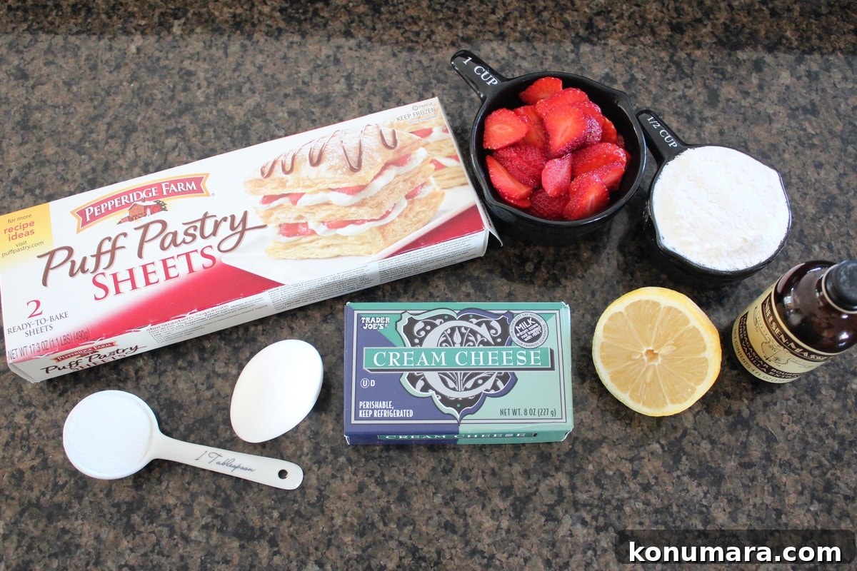 Heart Shaped Strawberry Cheesecake Puff Pastry Pies Ingredients