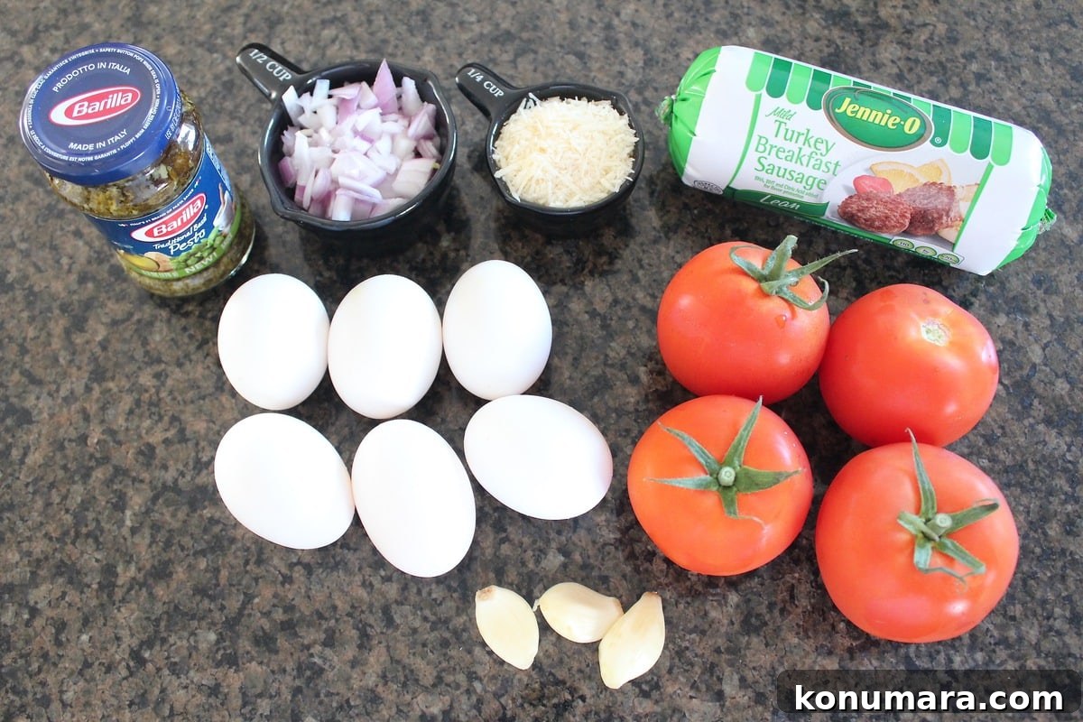 Italian Breakfast Skillet Recipe Ingredients on a granite countertop