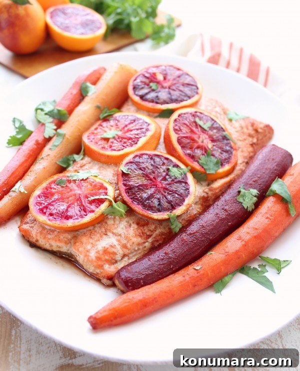 Blood Orange Glazed Baked Salmon with Roasted Carrots 3 Blood Orange Baked Salmon Recipe