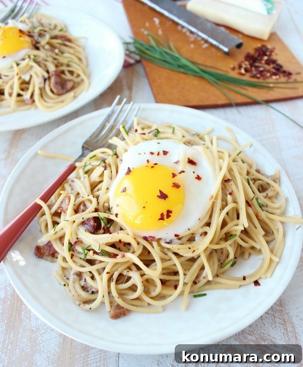 One-Pot Carbonara Recipe: Creamy Pasta in Minutes 5 Pasta Topped with Runny Egg Yolk