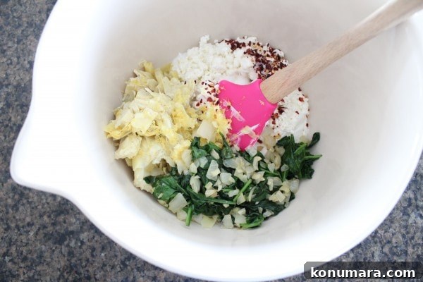 Spinach and Artichoke Turkey Burger Recipe 5 artichokes, cooked spinach and cheese in a large bowl