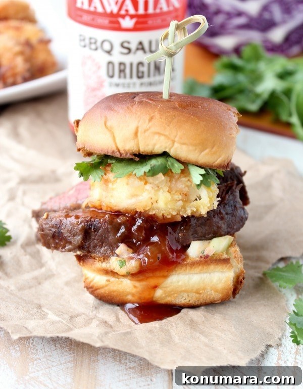Hawaiian Surf and Turf Sliders with Pineapple Slaw