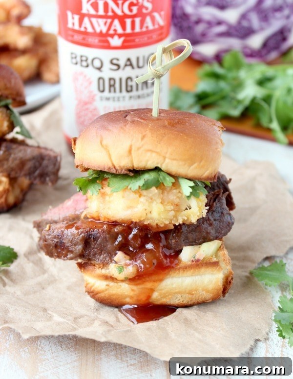 Hawaiian Surf and Turf Sliders with Pineapple Slaw