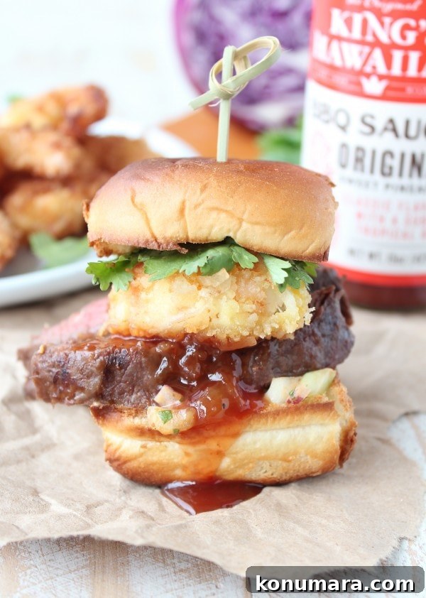 Hawaiian Surf and Turf Sliders with Pineapple Slaw
