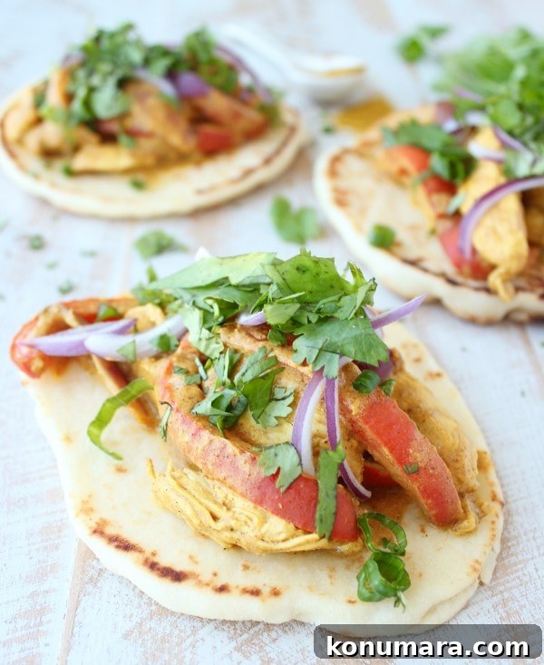 Indian Curry Chicken Naan Tacos