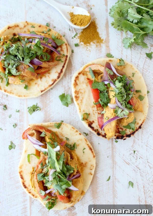 Indian Curry Chicken Naan Tacos