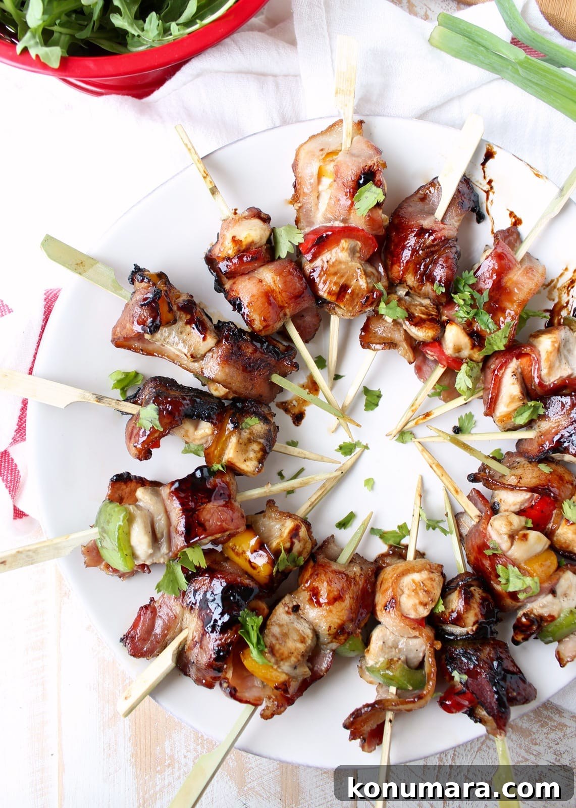 Bacon Wrapped Teriyaki Chicken Skewers