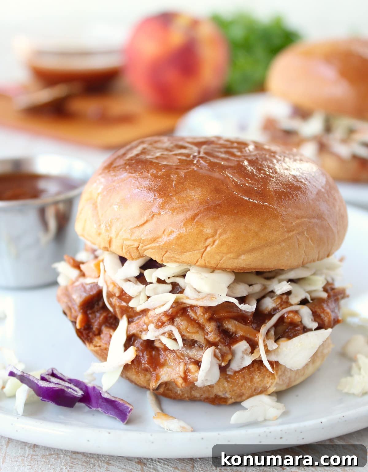 Slow-Cooker Peach BBQ Pulled Pork Sandwich Recipe 6 Slow Cooker Peach BBQ Pulled Pork Sandwich