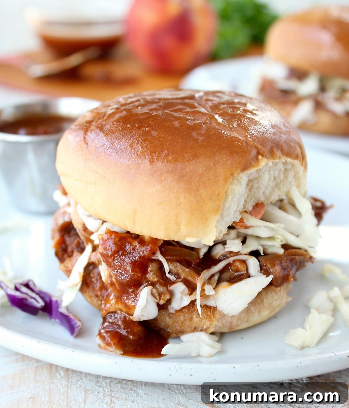 Slow-Cooker Peach BBQ Pulled Pork Sandwich Recipe 7 Peach BBQ Pulled Pork Sandwich Recipe