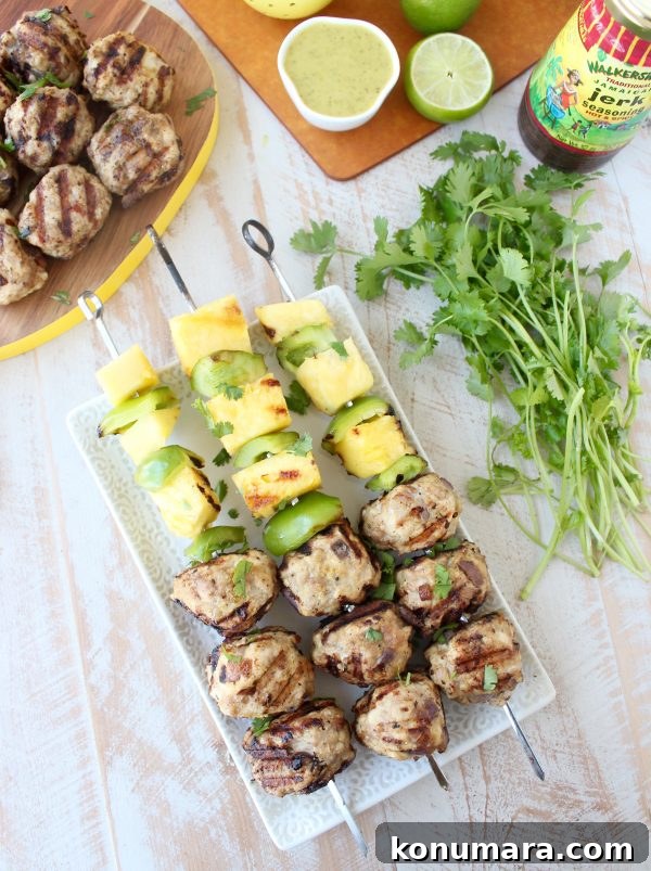 Spicy Caribbean Jerk Chicken and Pork Meatballs 3 Jerk Chicken & Pork Meatball Skewers