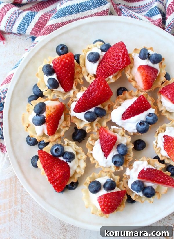 Berry Cream Fillo Baskets - bite-sized patriotic dessert with blueberries and strawberries