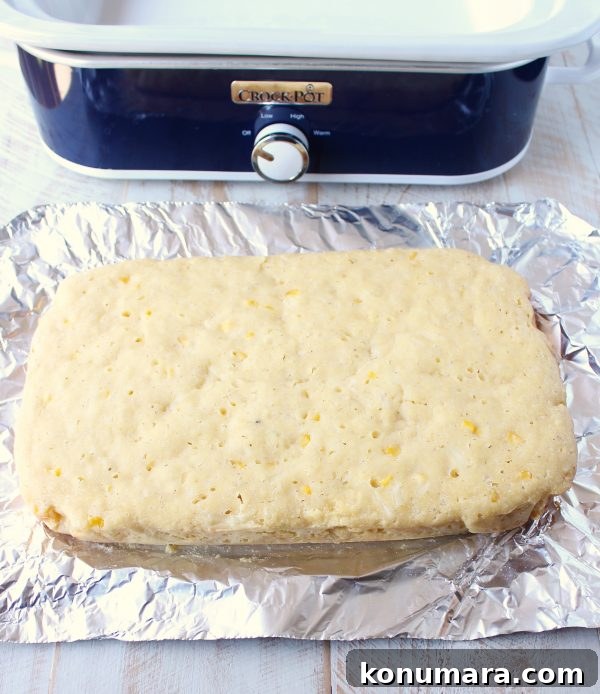 Lifting cornbread from slow cooker