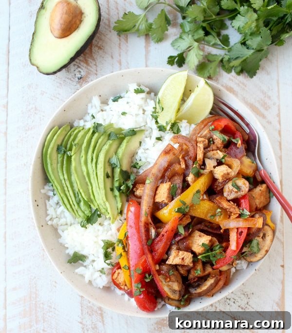 Turkey fajita rice bowl with fresh cilantro