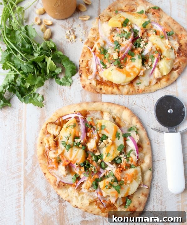 Thai Peanut Chicken Naan Pizza Recipe 4 Baked naan pizza with toppings