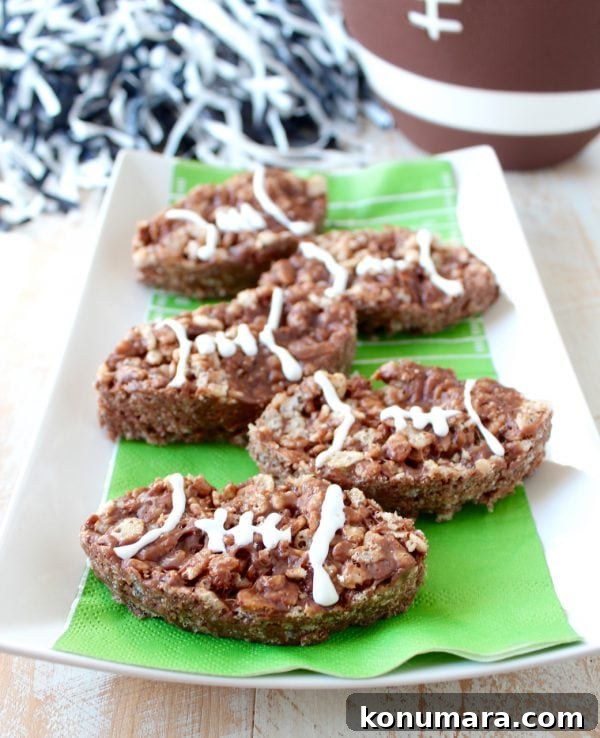 No-Bake Nutella Rice Krispie Football Treats 4 Mixing ingredients for Nutella Rice Krispie Treats